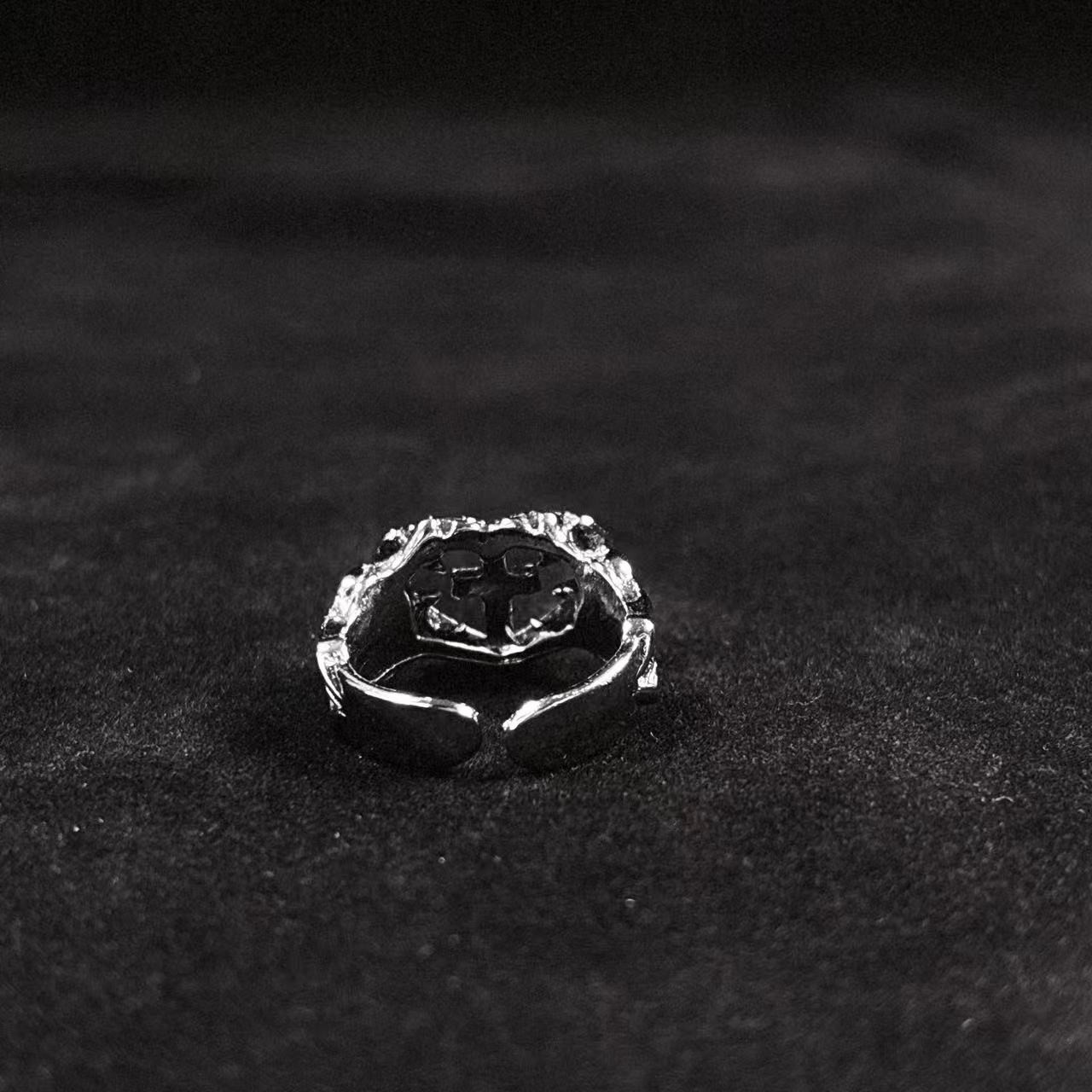 Punk subculture cross heart unisex adjustable open ring