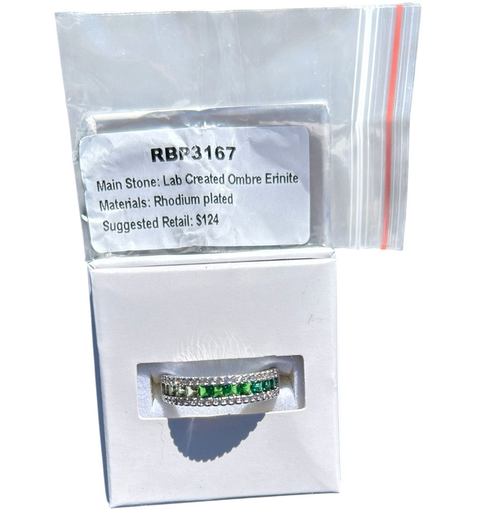 RING BOMB PARTY RBP3167 Lab Created Ombre Erinite Ring Size 10 NEW IN BOX