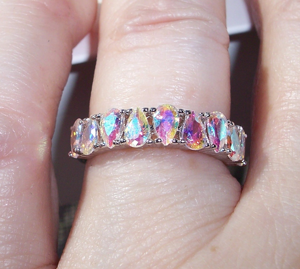 Simulated Mercury Mystic Topaz Ring Cubic Zirconia 925 Sterling Silver
