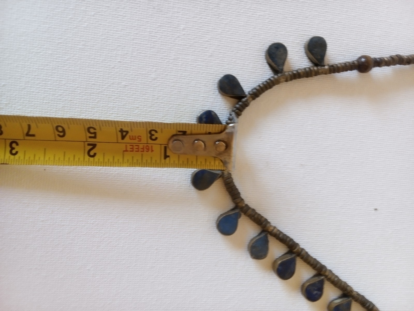 Antique Brown & Blue Beaded Necklace Teardrop Charm Pendant Lobster Clasp 18 in