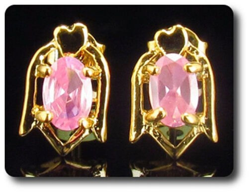 Earrings Pink Sapphire 0 3/32×0 9/32in Gold Plated 18 K&n