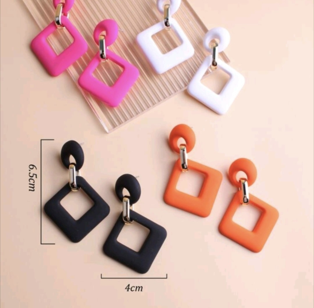 Earrings Colorful 1980s Jewelry Pink Barbie Core Orange Black White 80s Earrings