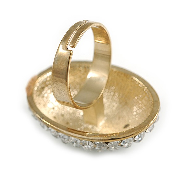 30mm Dome Shape Crystal Ring In Gold Tone Metal/ Clear/ Size 7/8 Adjustable