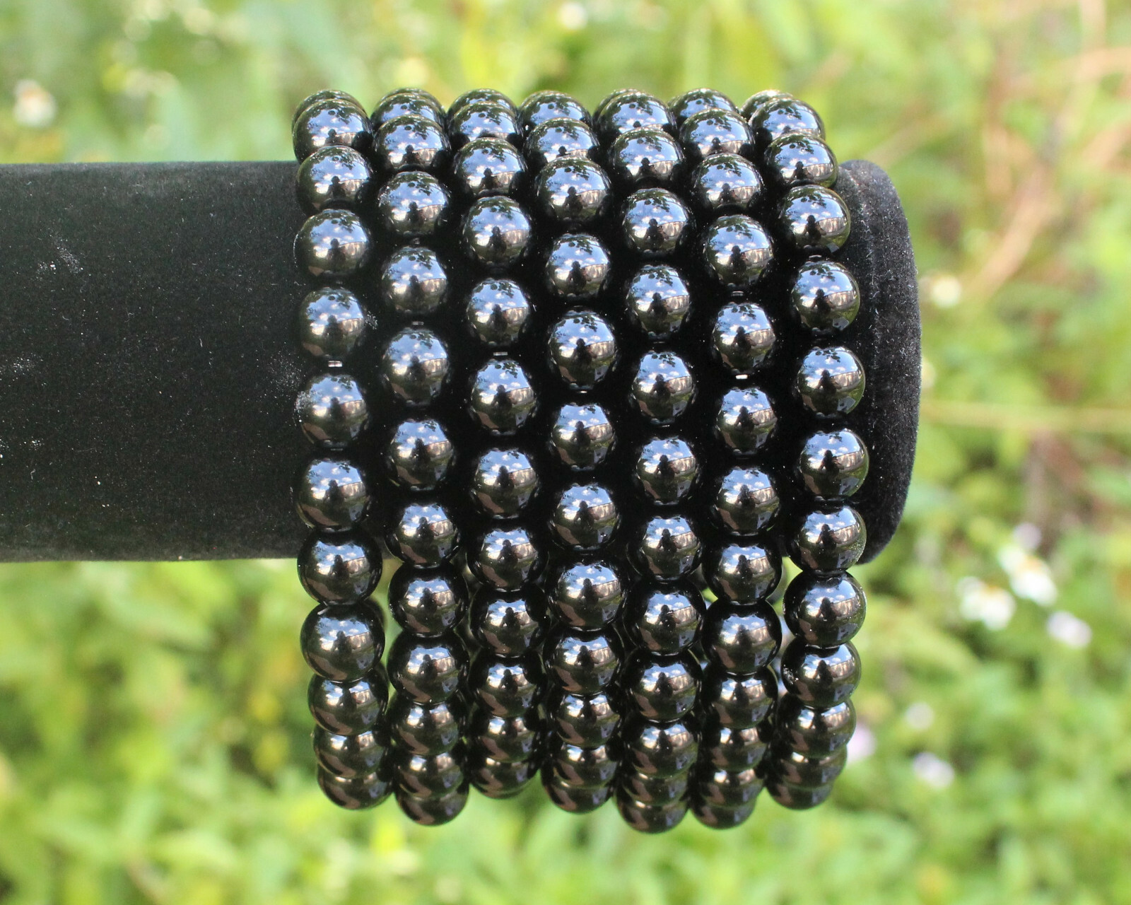 Black Obsidian Bead Bracelet: 8 mm Round Crystals (Obsidian Stretch Bracelet)