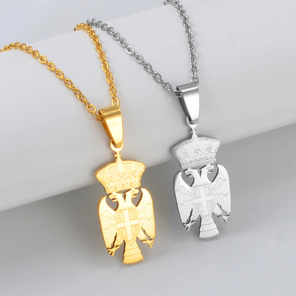3.1cm Serbia Eagle Pendant Necklaces Stainless Steel Material for Women G