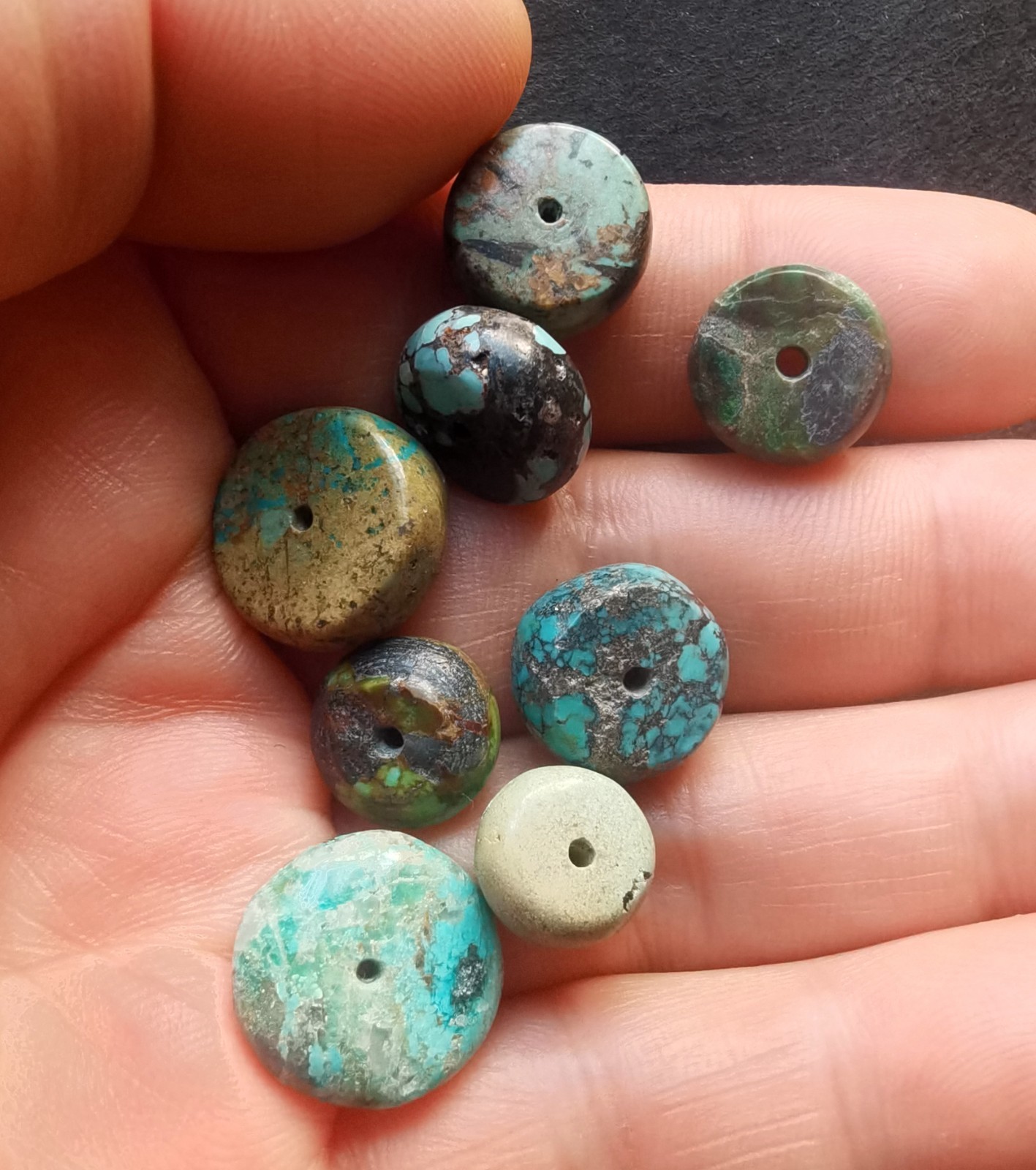 13.1g 8beads coin donut rainbow Genuine natural Hubei Turquoise stone loose bead