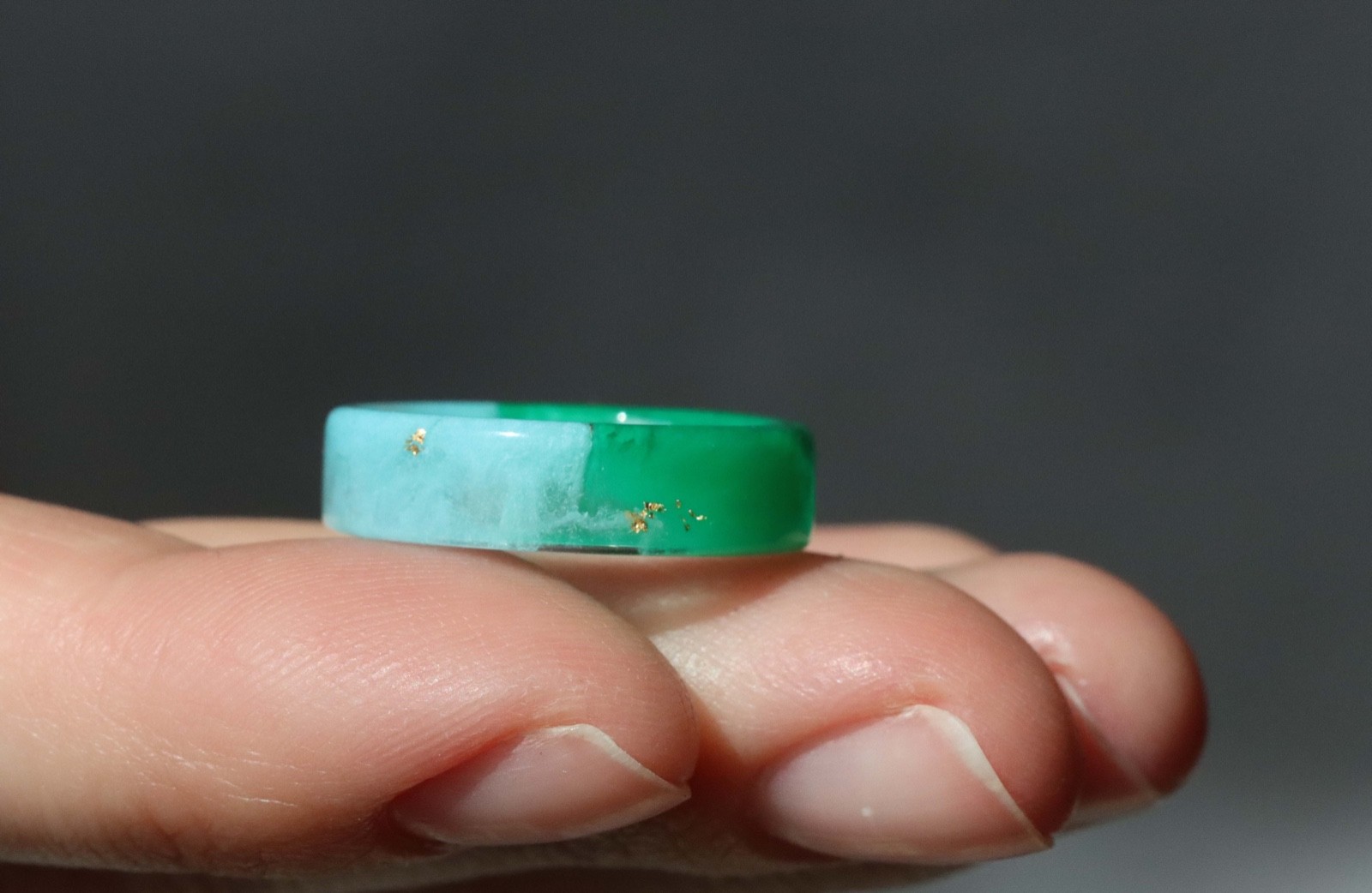 Green Blue Resin Ring Ombre Band Two Tone Minimal Jewelry Gift for Her
