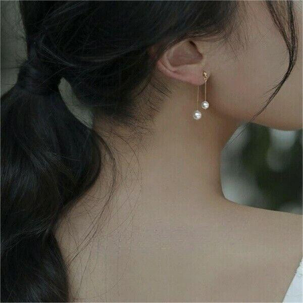 Genuine AAA natural south sea white pearl dangle earrings 14k yelllow gold P