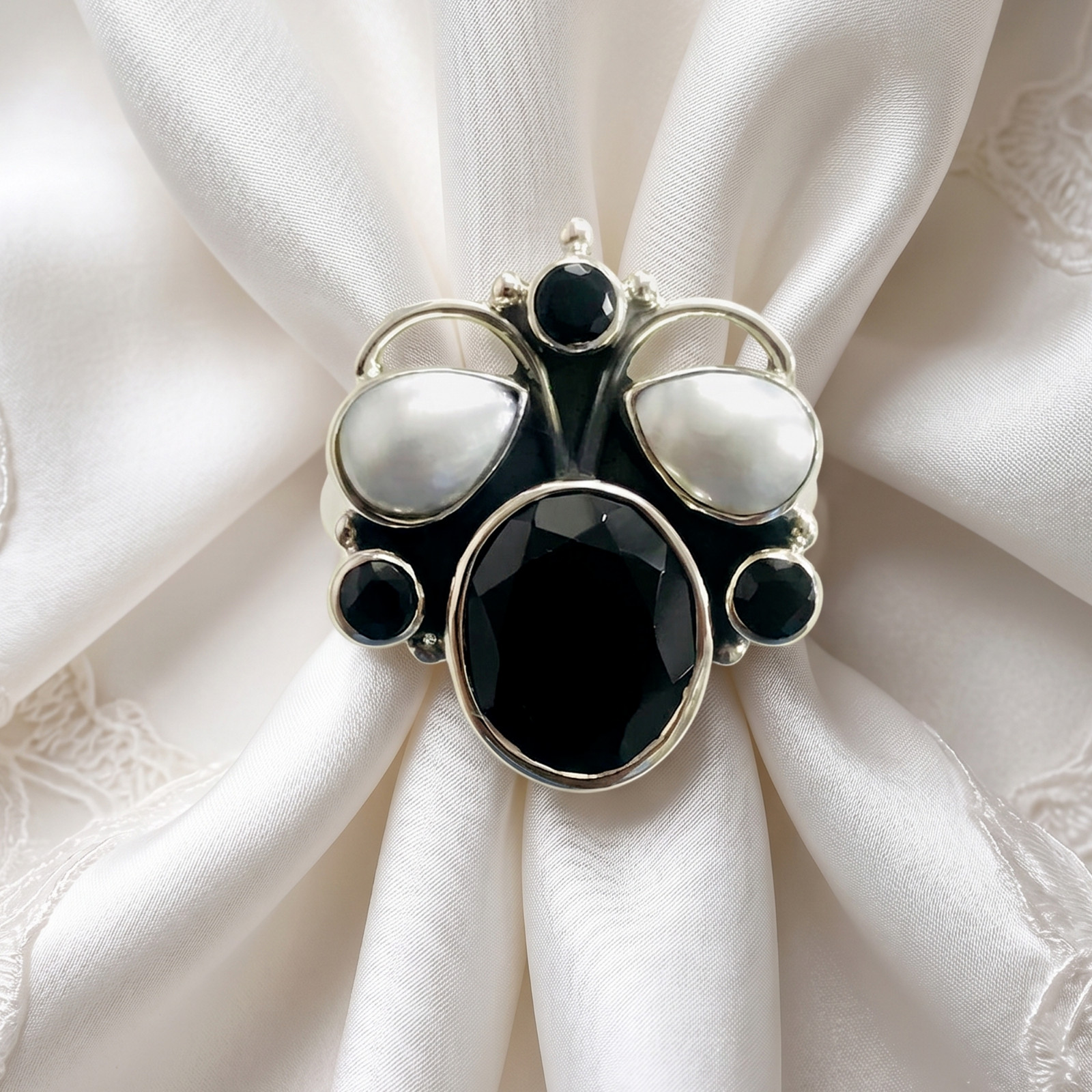 925 Sterling Silver Natural Multi-Stone Bee Ring, Handmade Jewelry