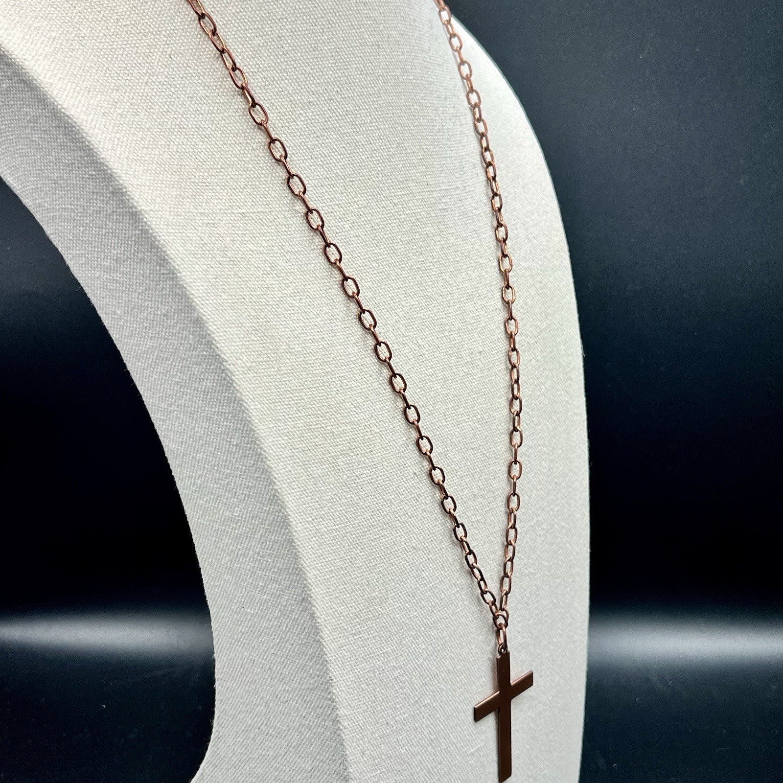 Large Solid Copper Cross Necklace 27″ Handmade Artisan Faith Pendant Unisex