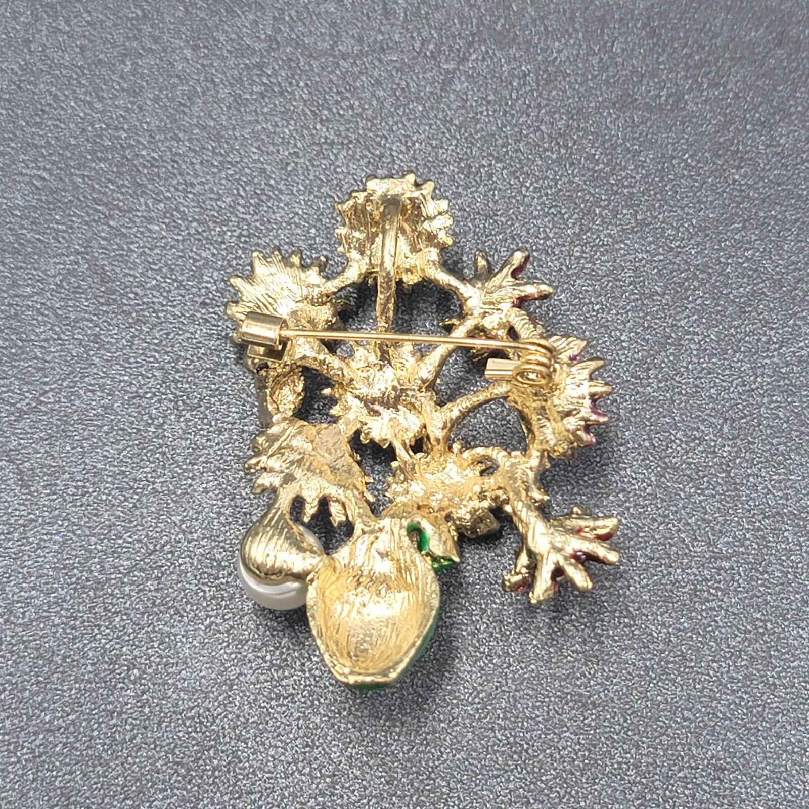 Crystal Rhinestone Flower Bouquet Brooch Pendant Green Enamel Multicolor 2.25″