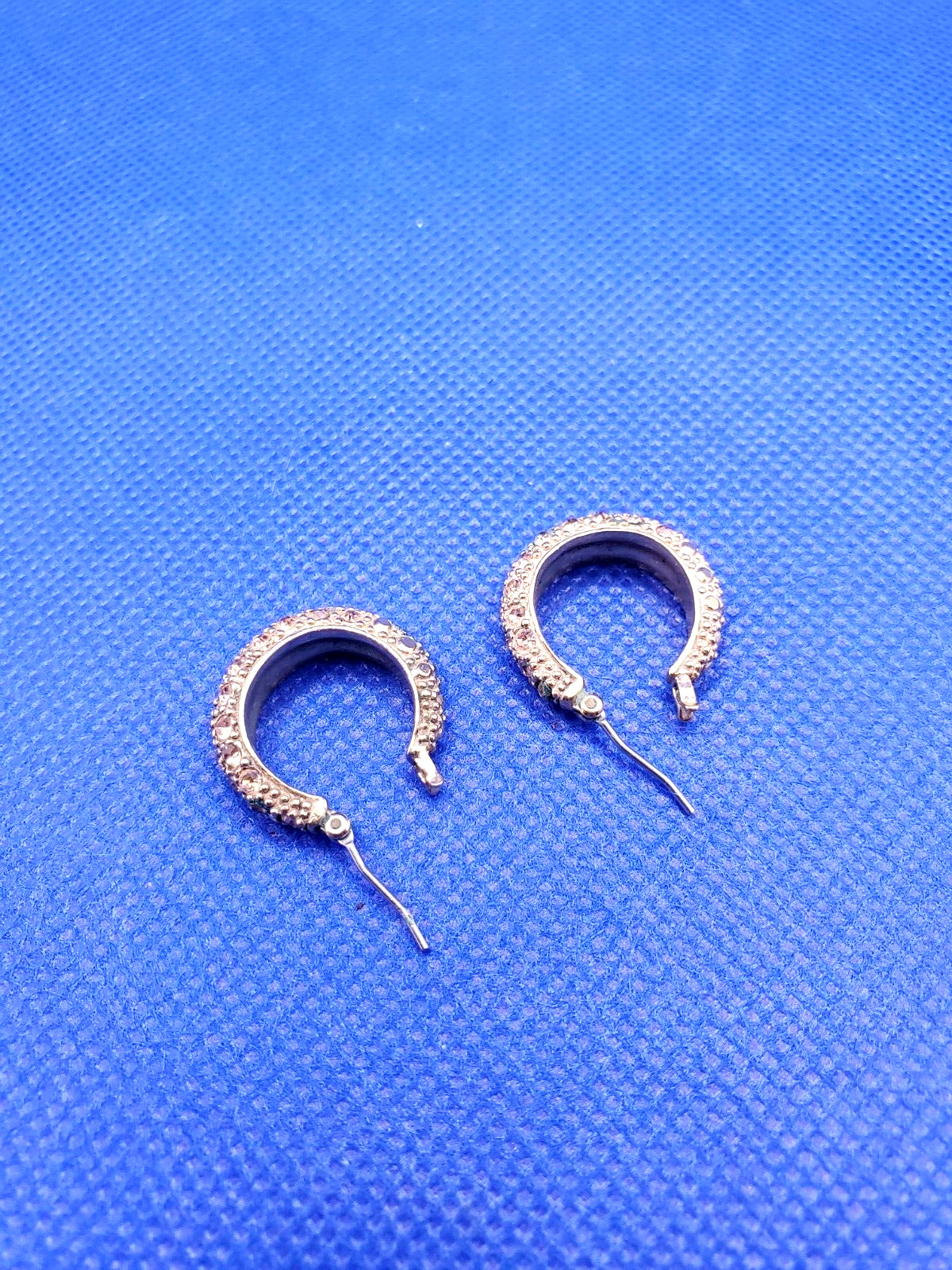 Vintage MONET McKinley C-Shaped Modern Rhinestones Crystal Hoop Earrings DAMAGED