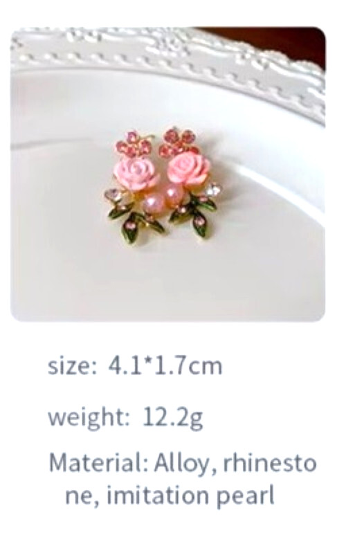 Pink ROSE Flowers PEARL Choker Rhinestone Betsey Johnson Necklace Earring SET