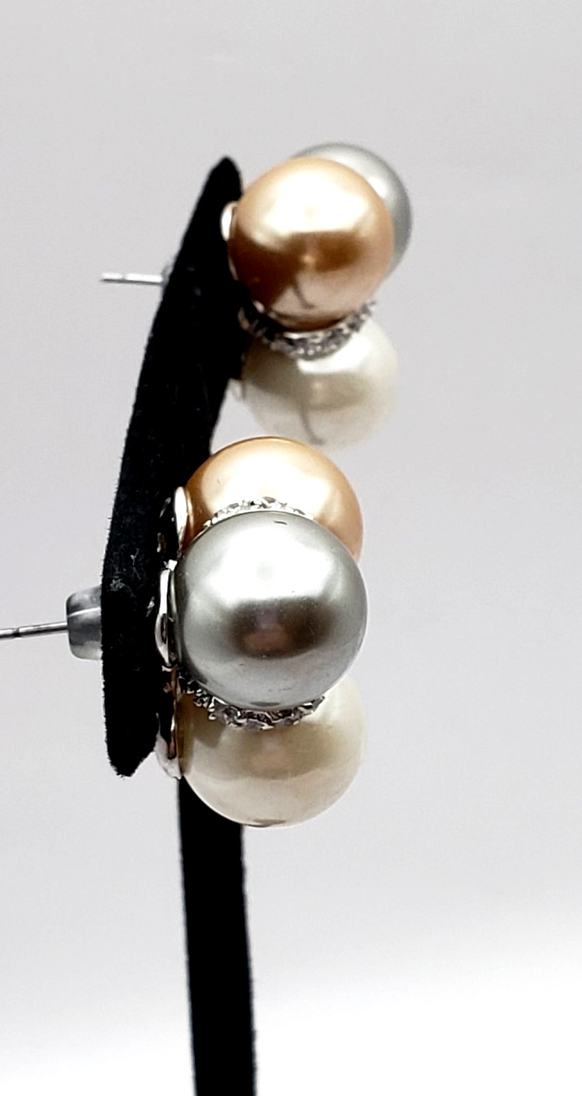 Vintage Silvertone Multi Color Faux Pearl & Crystal Large Cluster Pier Earrings
