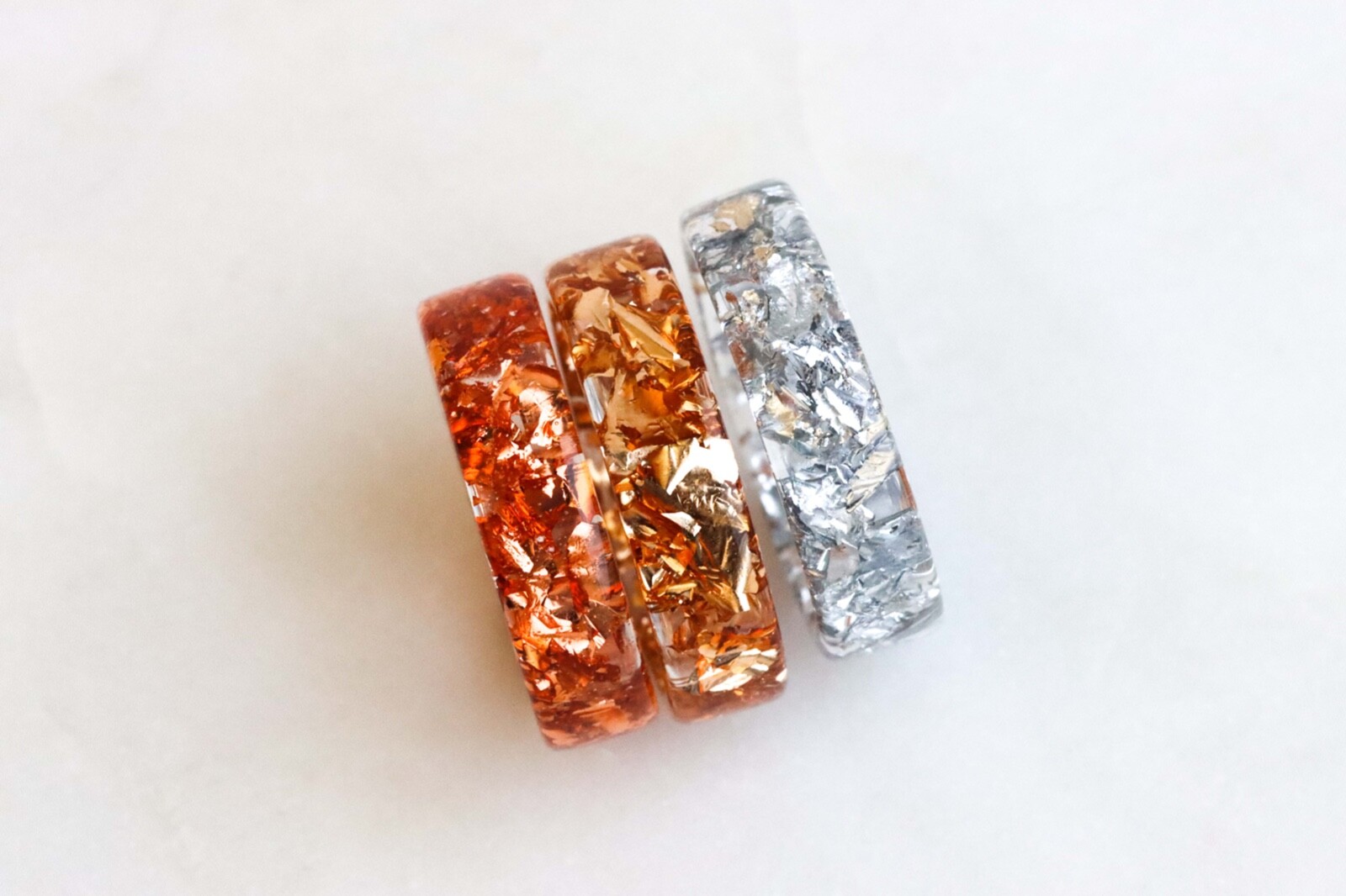 Handmade Resin Ring with Silver Flakes – Unique Gift for Women & Men