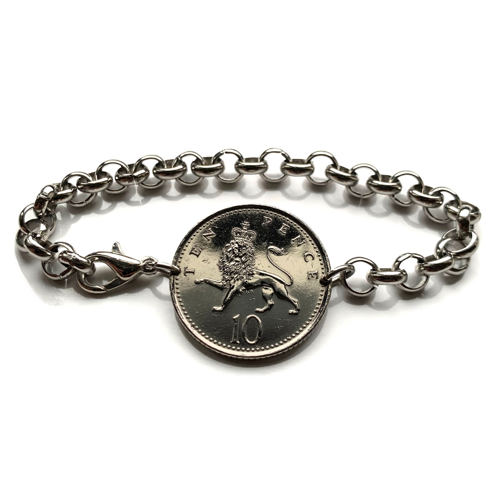 1992 England United Kingdom 10 Pence coin bracelet English lion London b000166