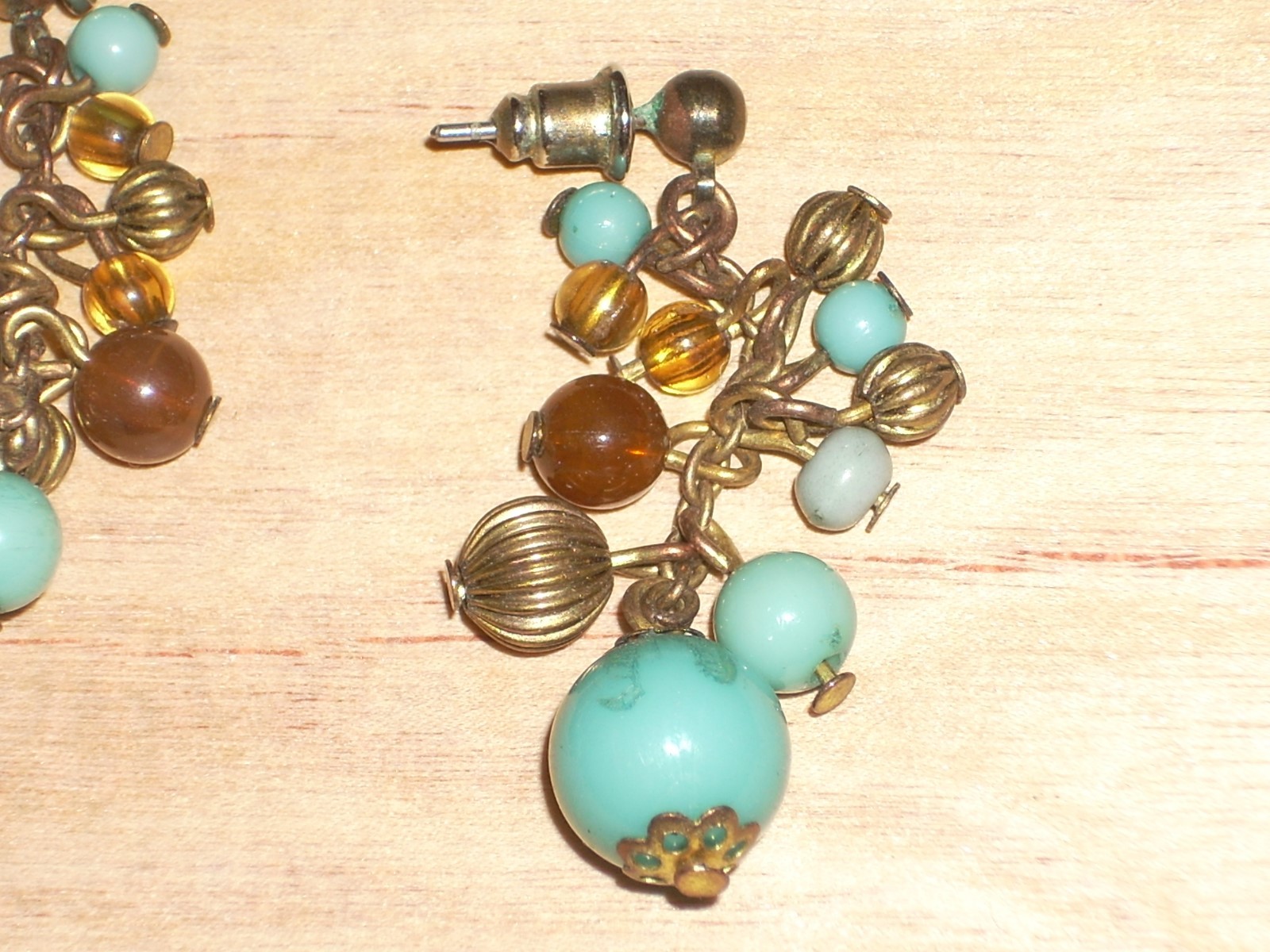 Pair of Ladies Dangling Goldtone 1 3/4 inch Earrings Various beads