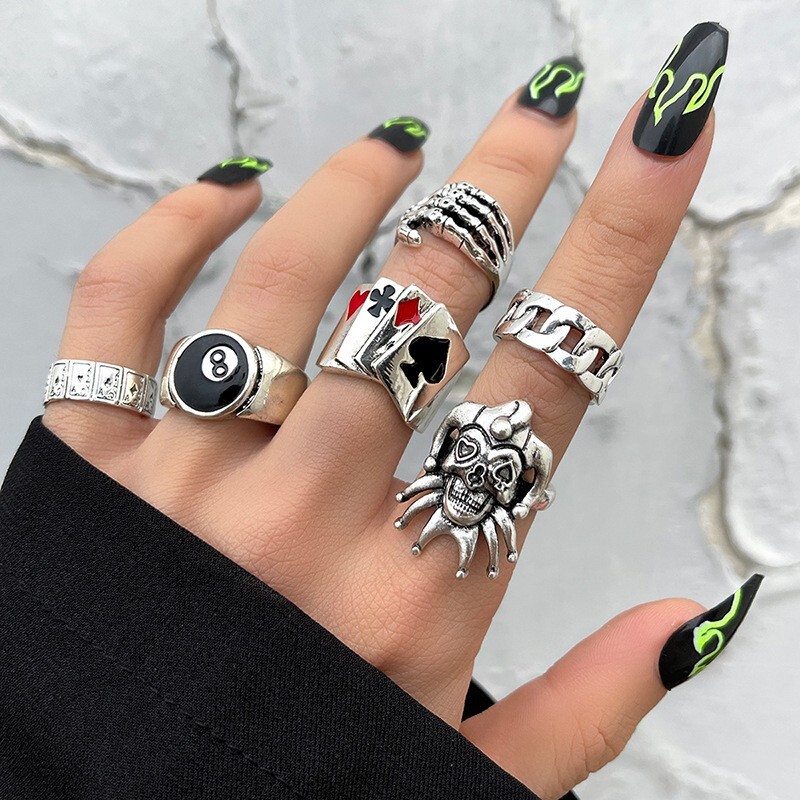 47pcs Antique Silver Gothic Rings Wholesale Mixed Vintage Metal Jewelry Set