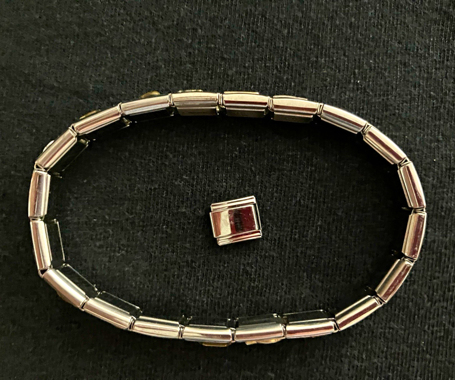 Stainless Steel Silver Tone Italian Modular Link Charm Bracelet Stretch 7-7.5″