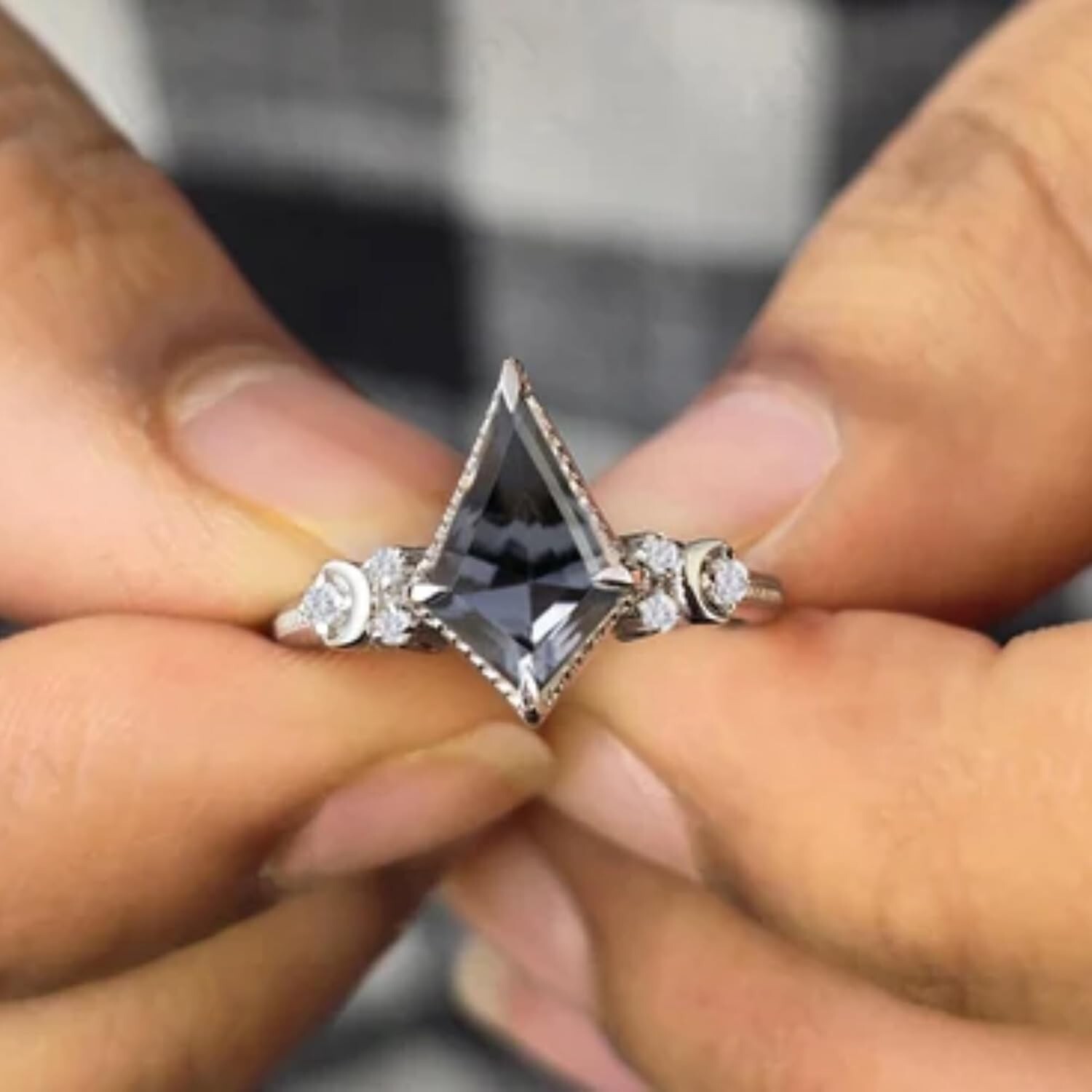 Moon Of My Life Grey Spinel Engagement Ring, Kite Shaped Cut 2.80 Carat 12x8mm
