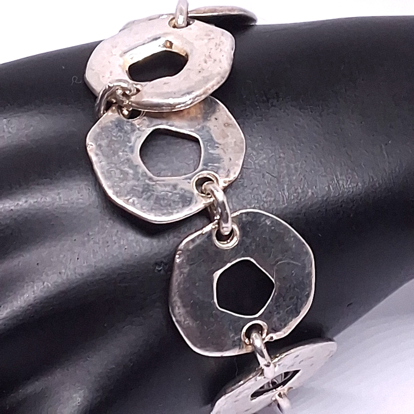 Vintage Silver Tone Hammered Chunky Link with Lobster Clasp Bracelet-7 Inch