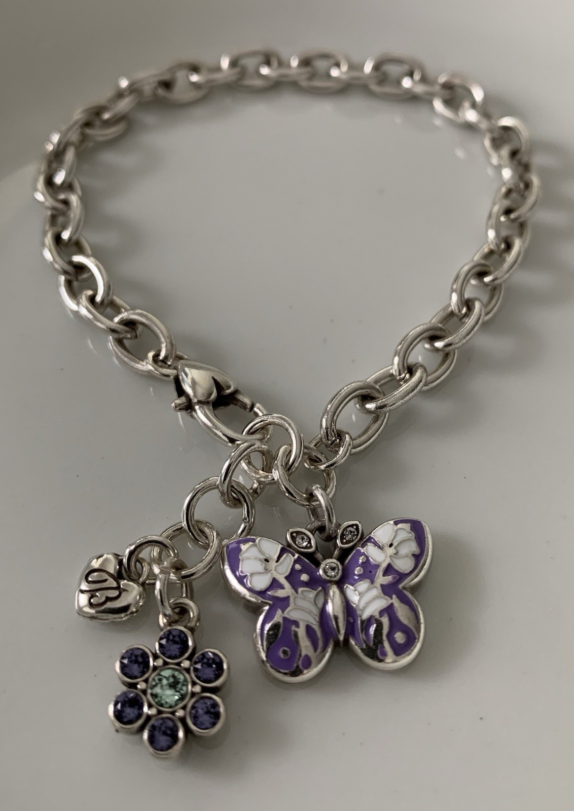 Brighton BUTTERFLY FLORAL 8 Inch Charm Bracelet, Crystals NEW