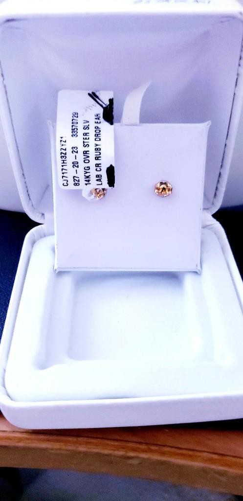 14KT Gold Vermeil Over 925 Sterling Silver Lab-Created Ruby Drop Earrings (3.0 g