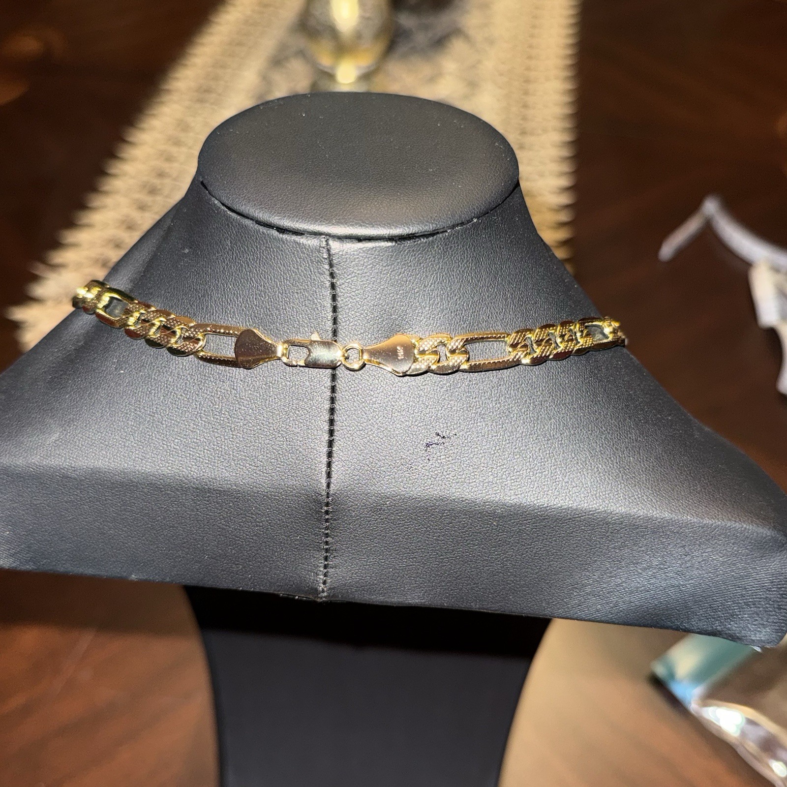 New 30 inch Stamped 14K Gold-Plated Frosted Figaro Chain w/ Lobster Clasp