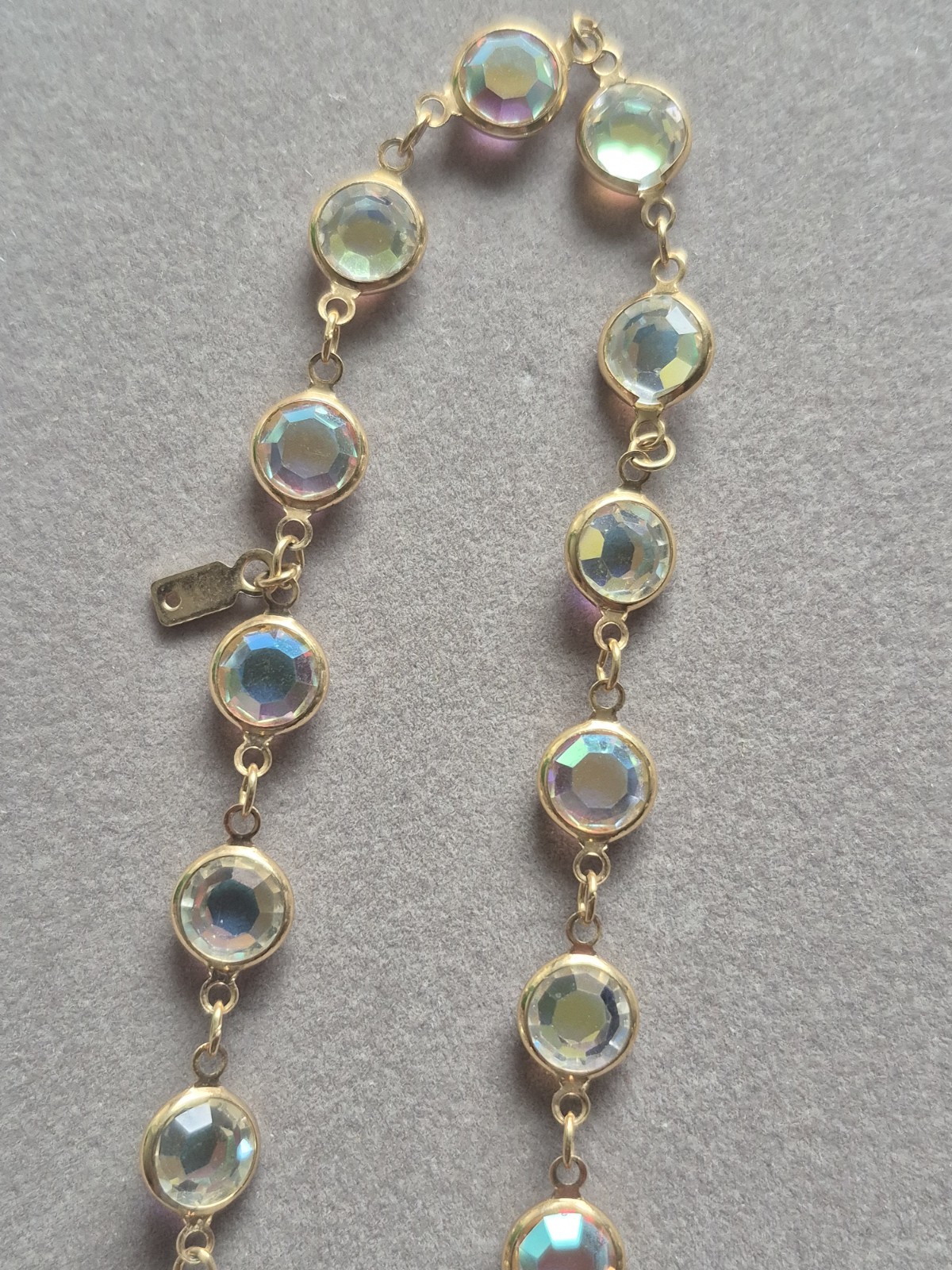 Swarovski Crystal AB Swan tag marked bezel beaded necklace