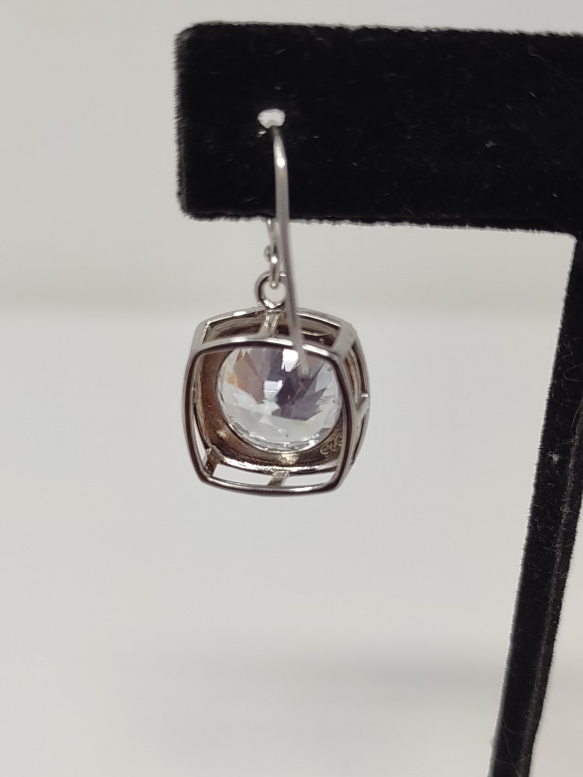 925 Sterling Silver Cushion Cut CZ Dangle Earrings 9.1g