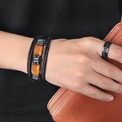 Leather Bracelet W/Tigers Eye To My Son Birthday Gift Love You Forever Bracelet