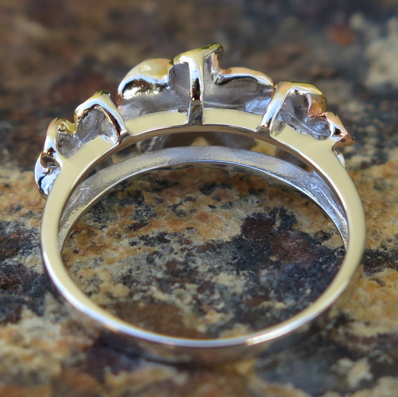 925K Silver Tri-color Gold Plumeria Flower CZ Wedding Ring Band 10mm #SR6078
