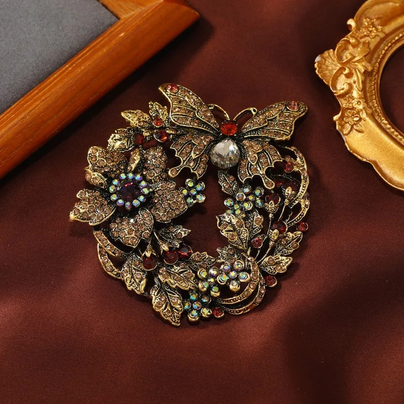 Vintage Style Butterfly Flower Brooch Pin Pendant RED Austrian Crystal Jewelry