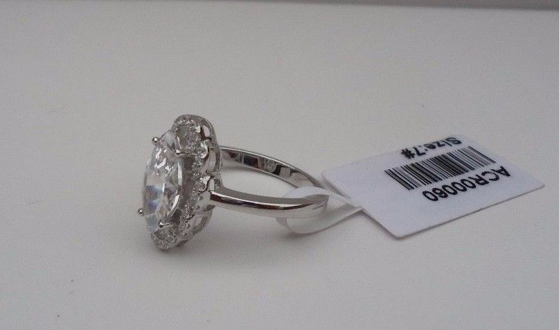 MARQUISE CENTER BRIDAL RING W/ 3 CTS LAB CREATED ACCENT / 925 STERLING SILVER