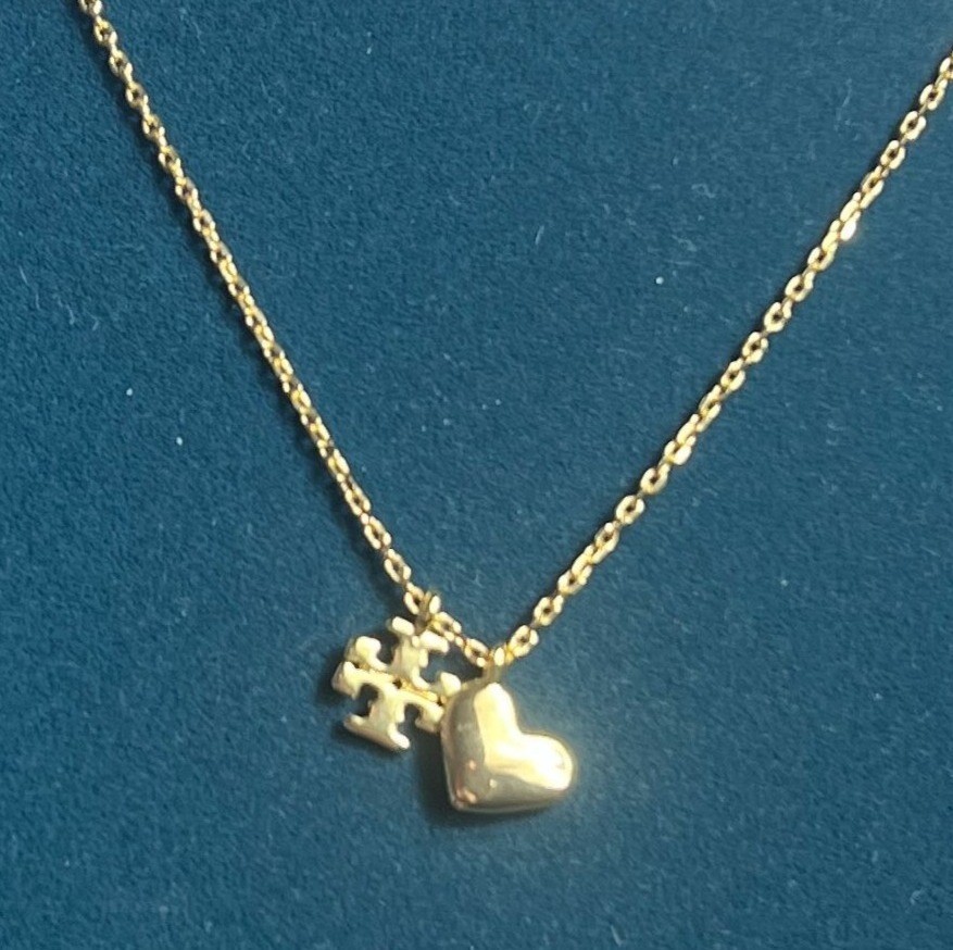 Tory Burch Good Luck Chain Heart and Logo Necklace