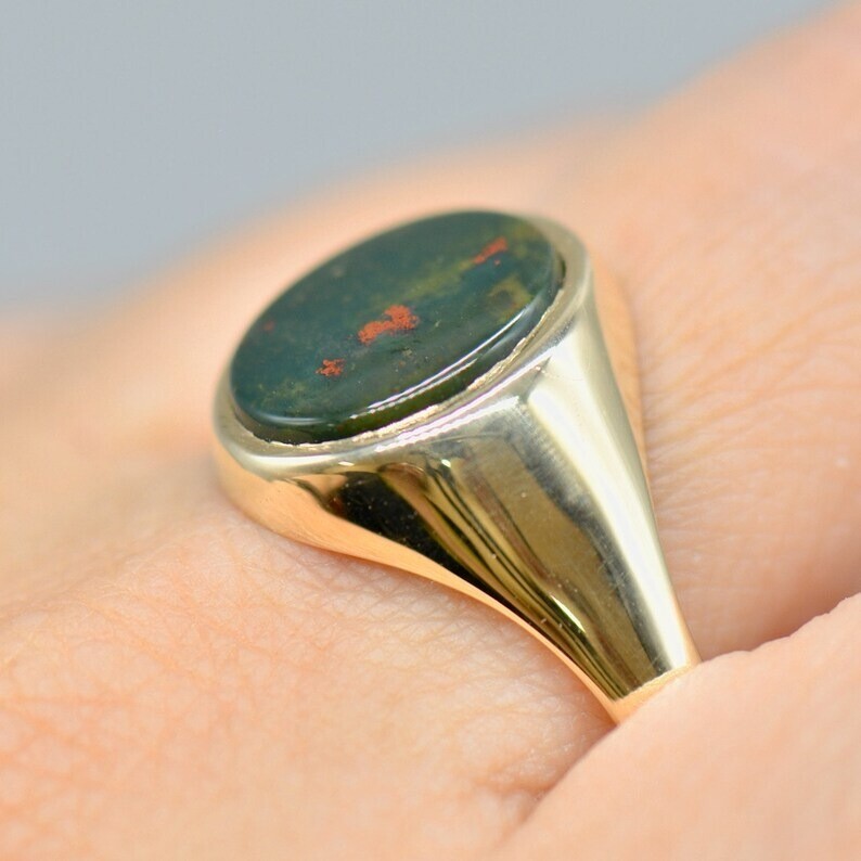 Gold Bloodstone Signet Ring Silver Men’s Ring Men’s Accessories Silver Jewelry