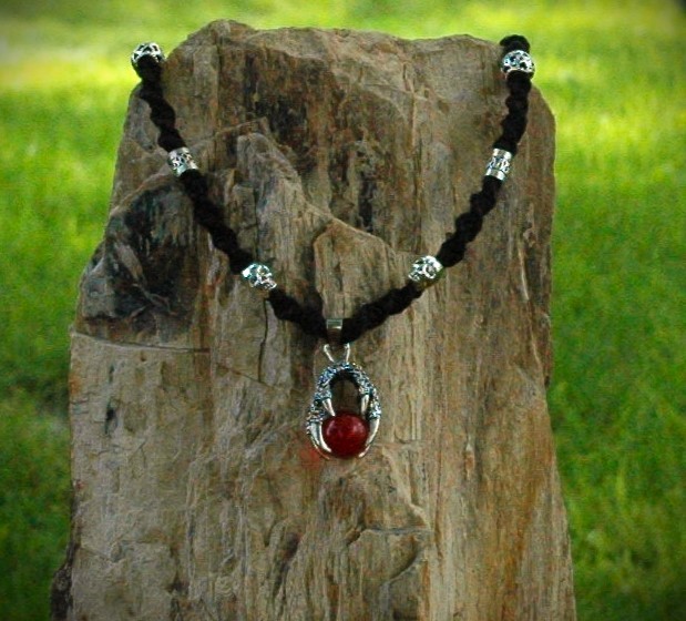 Gothic Dragon Claw Red Orb on a Handmade Black Hemp Necklace 20 1/2″