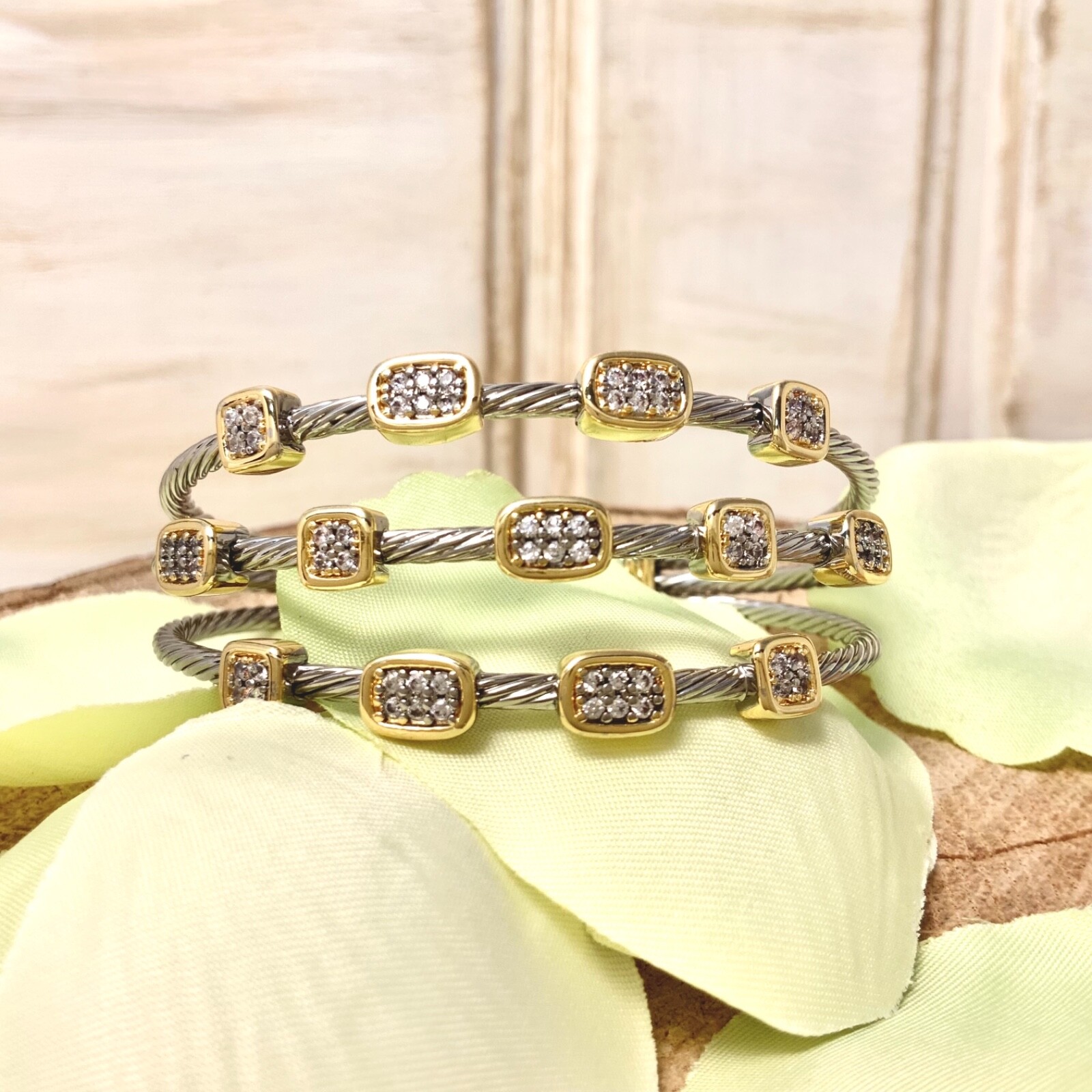 Triple 3mm cable cuff bracelet gold Plated stunning trendy hot must have items