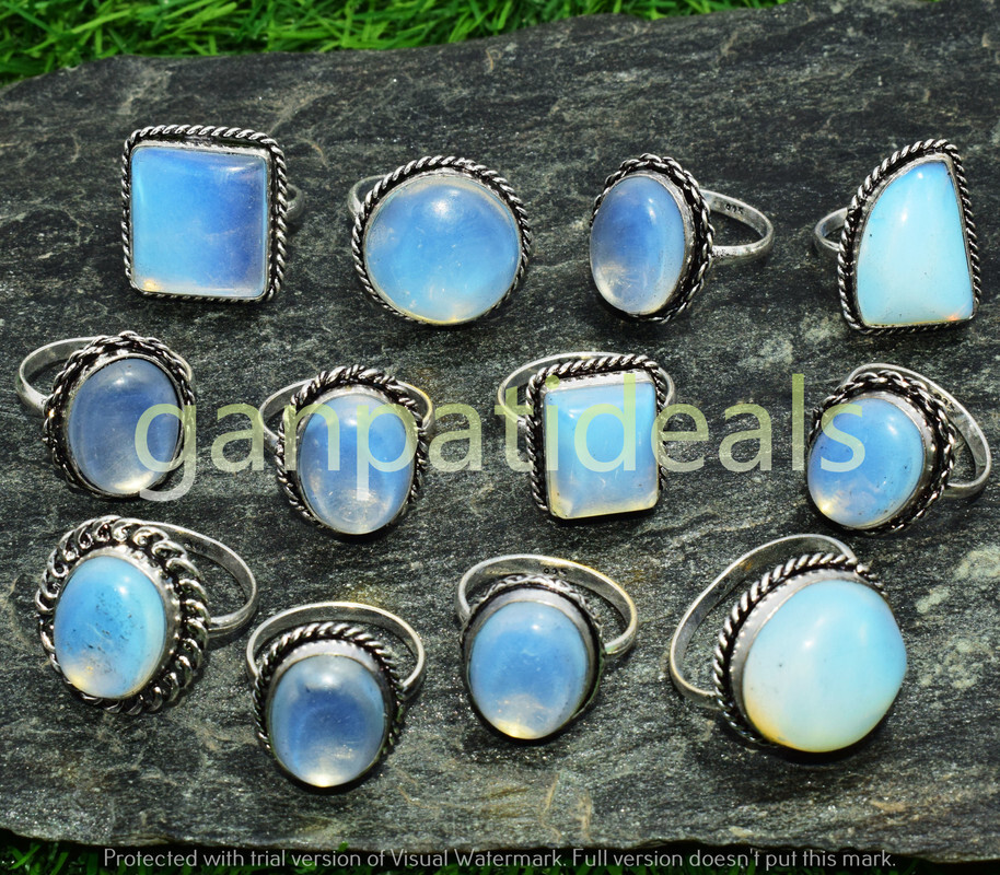Opalite Gemstone Ethnic Handmade Rings 5pcs Lot For Woman RLL-1691