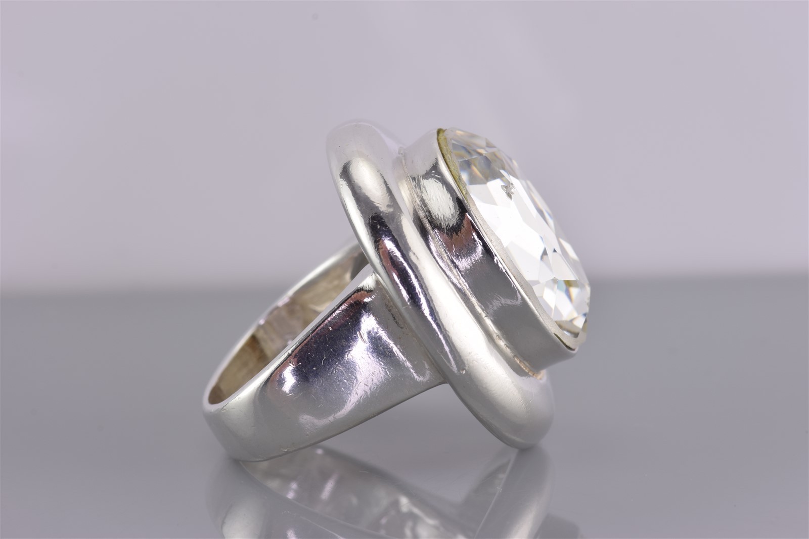 Chunky BIG Sterling Silver Oval Cubic Zirconia Statement Band Ring 30g 925 Sz: 7