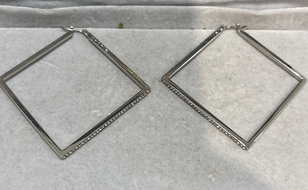 Karl Lagerfeld Paris Large Silver Tone Signature Crystal Paved Triangle Earrings