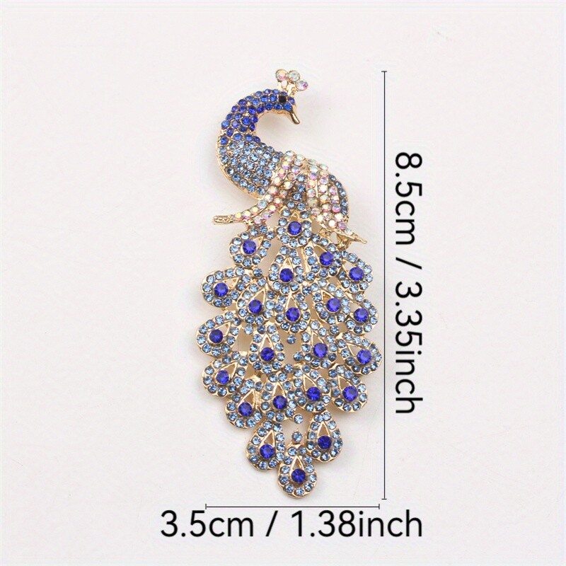 Elegant Peacock Feather Brooch with Sparkling Rhinestones – Luxurious Alloy Pin