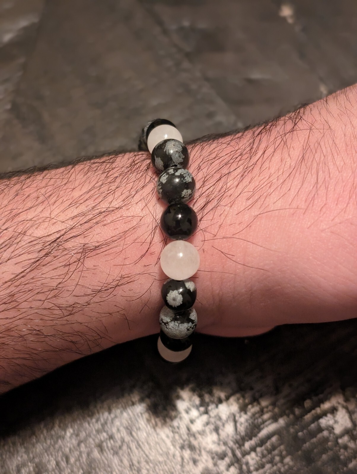 Handmade 8MM Black Snowflake Stone Beads Natural Stone Bracelet Healing Crystal