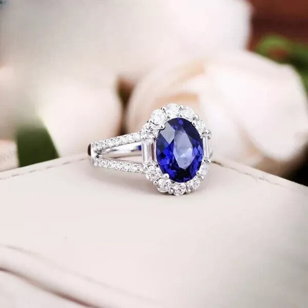 3.60 Ct Natural Blue Sapphire Diamond Wedding Ring 14K Solid White Gold Size 5.5