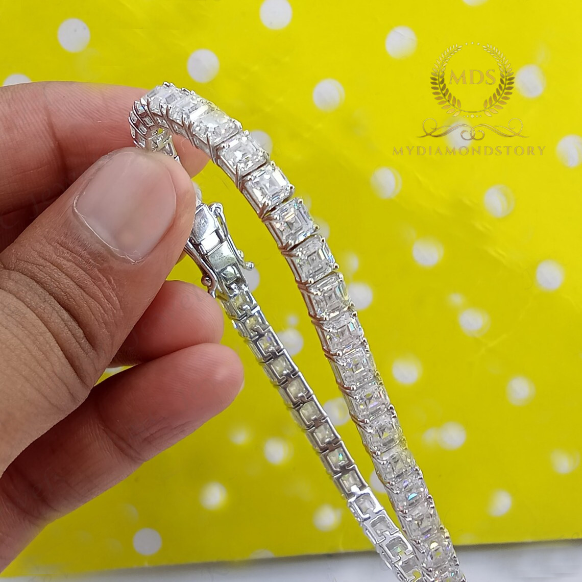 7′ Inch Long Tennis Wedding Bracelet 7 CT Asscher Cut VVS1 Solid 14K White Gold