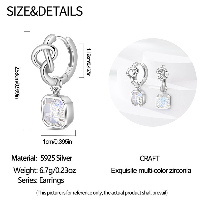 PANDACH 925 Sterling Silver Sweet Sugar Cube Drop Earrings For Women Jewelry