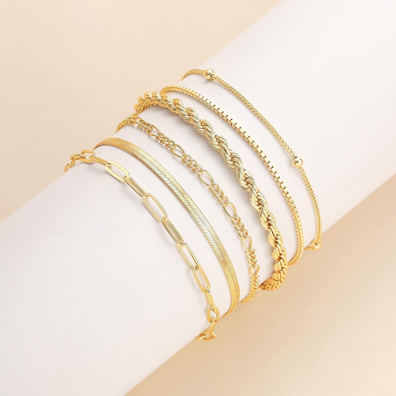 14K Gold Filled Bracelets Jewelry Women Paperclip Box Herringbone Figaro Rope