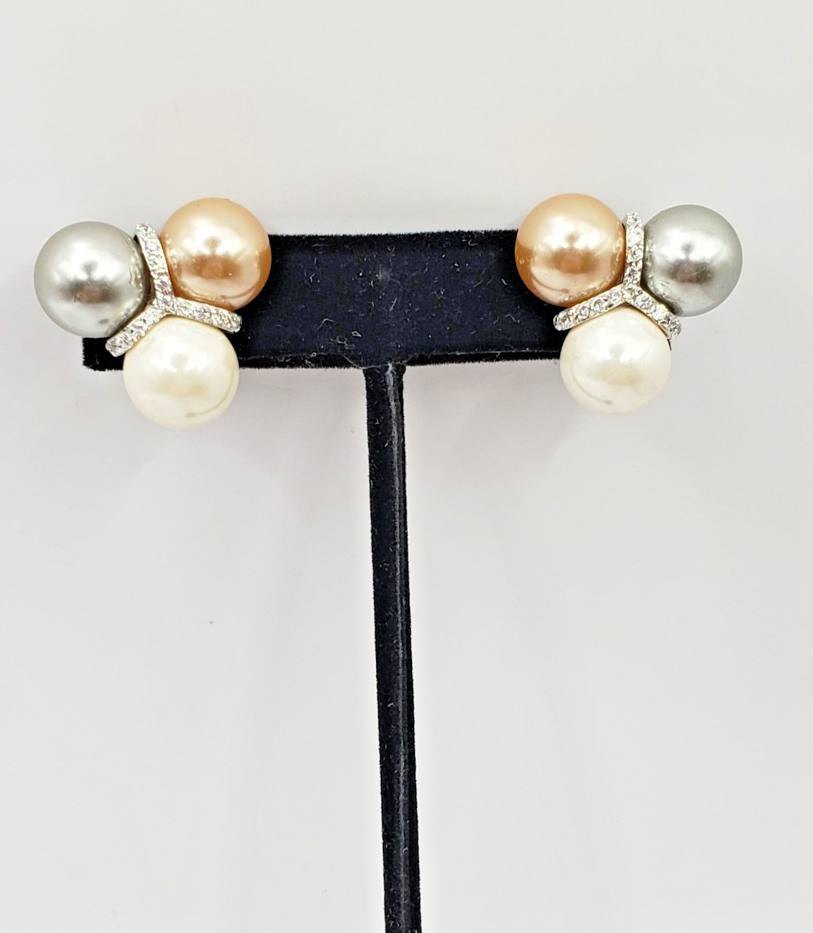 Vintage Silvertone Multi Color Faux Pearl & Crystal Large Cluster Pier Earrings