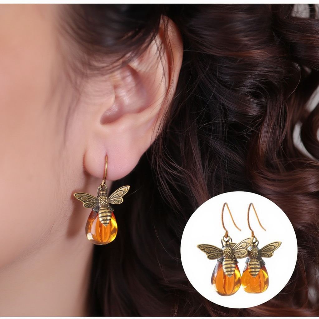 Sunflower Boho Bracelet & Bee Earrings Set Women Gold Tone Vintage Gift Bundle
