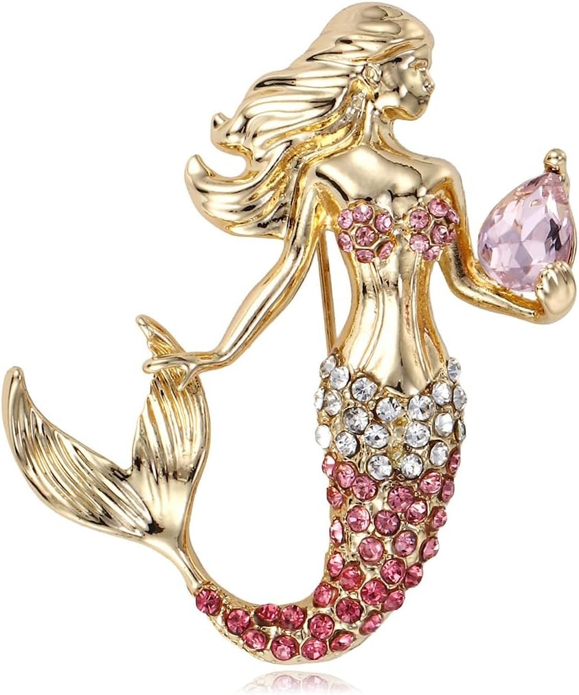 Fish Tail Mermaid Brooch Zinc Alloy Gold Plated Crystals Pins for Charms Gifts